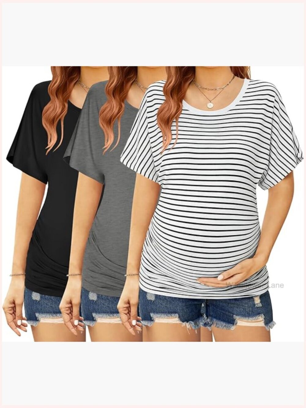 3 Pack Maternity Tops Dolman Sleeve Side Ruched Tunic S-XXL